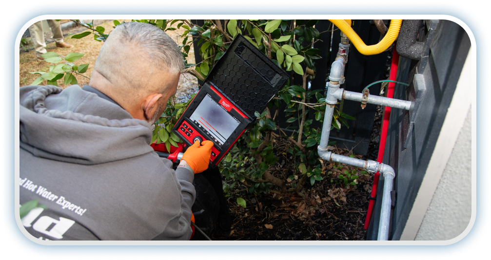 Technician repairing drain